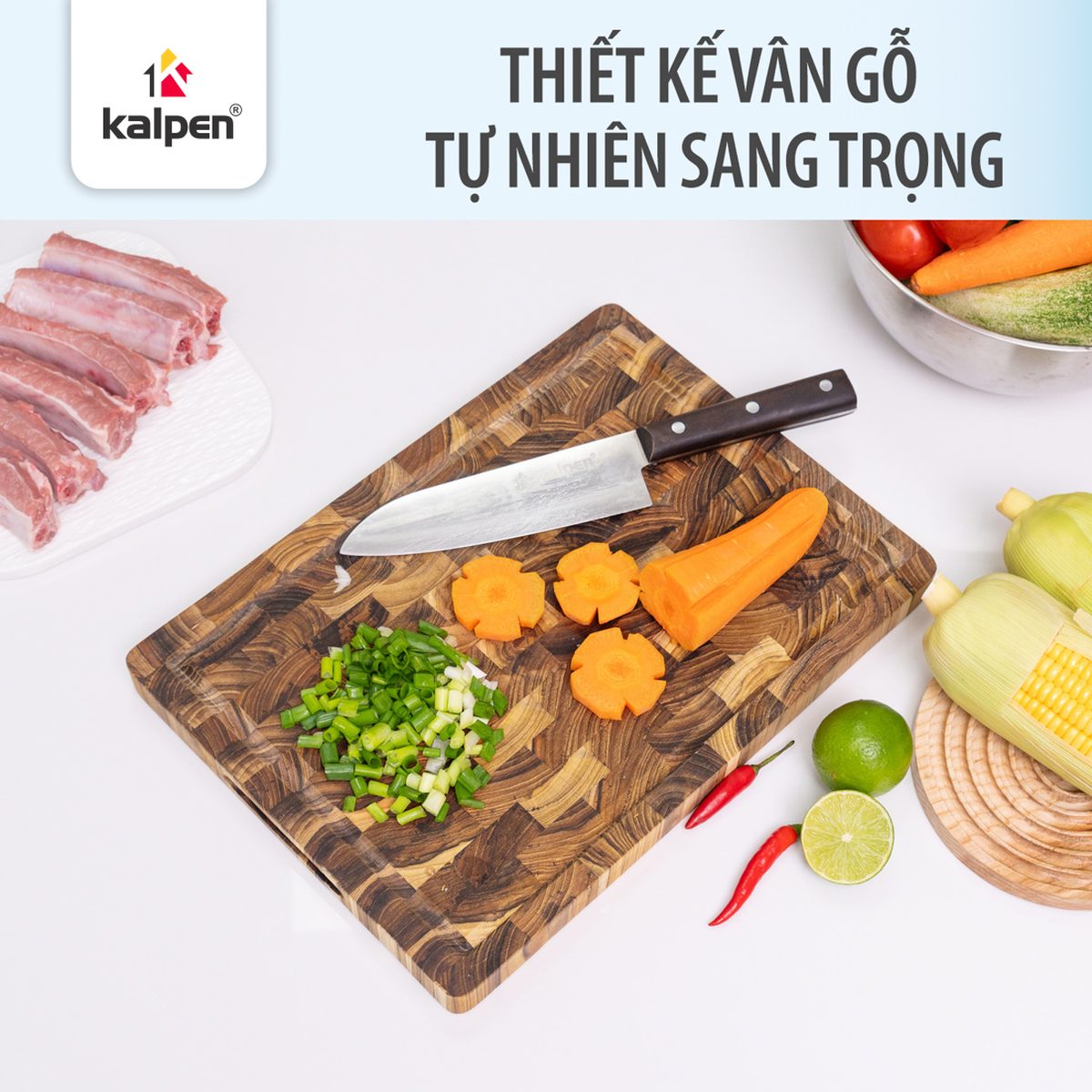 Thớt thái chữ nhật gỗ Teak tự nhiên KALPEN T6 20x30cm/ T7 25x35cm dầy 2.5cm hàng chính hãng