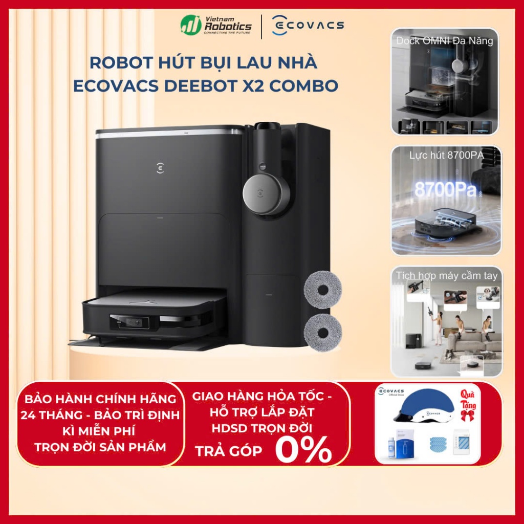 Robot hút bụi lau nhà Ecovacs X2 COMBO Phiên bản nâng cấp mới và toàn diện nhất - Hàng chính hãng - Nhập khẩu -Bản Quốc Tế-Bảo hành 24 tháng