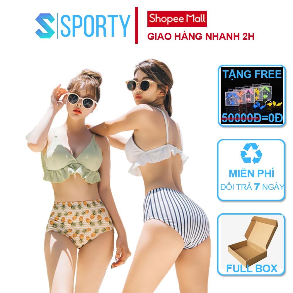 Bộ đồ bơi 2 mảnh bikini sexy xanh dứa và kẻ trắng trong bộ sưu tập đồ đi biển 2021 SPORTY sw2352