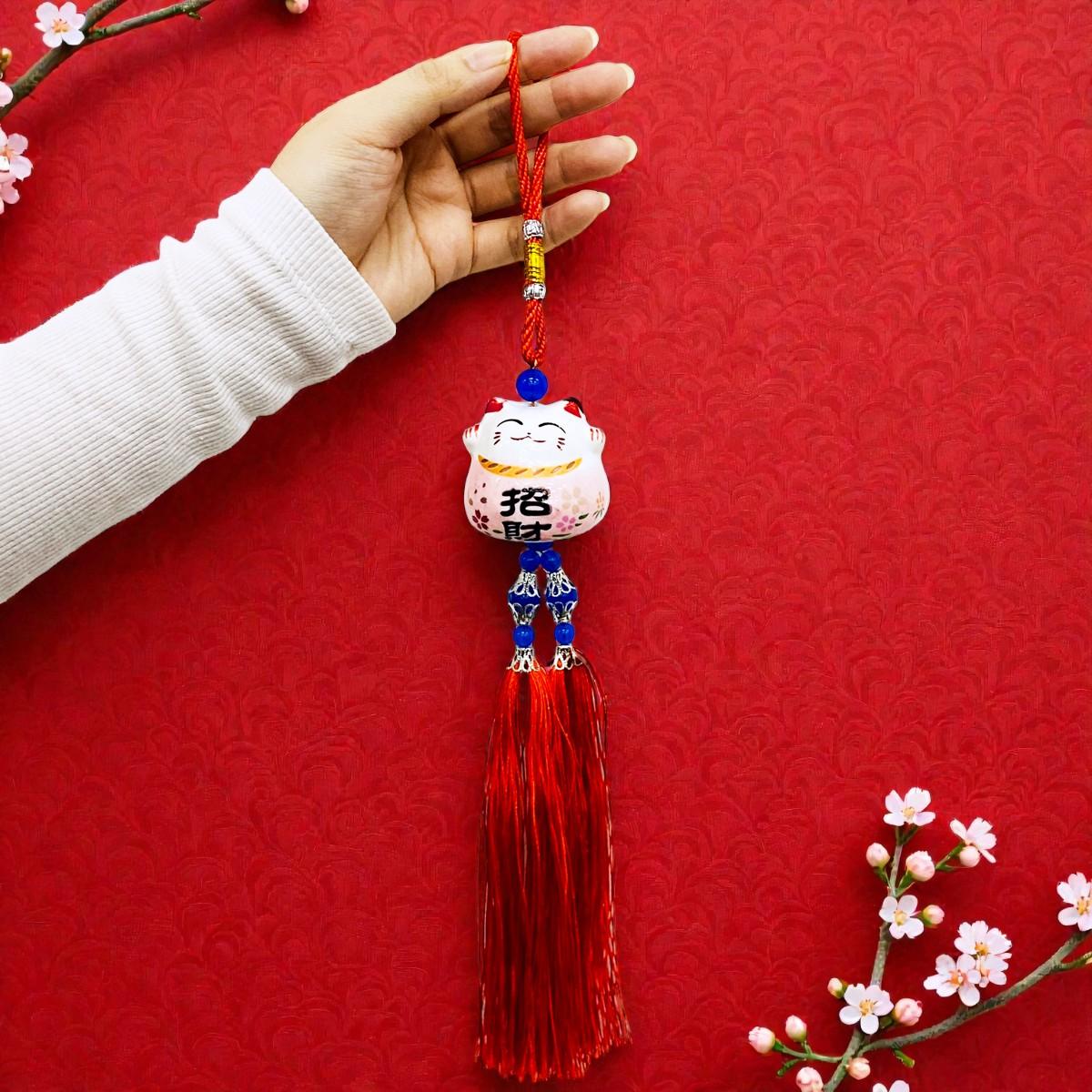 Dây Mèo May Mắn Treo Xe - Màu Hồng