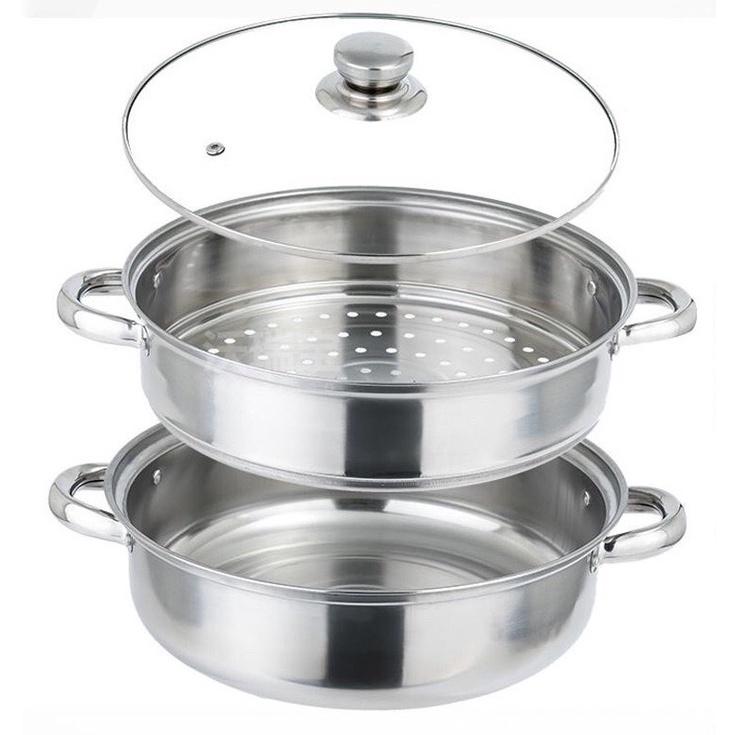 Nồi hấp Inox 2 tầng sử dụng cho cả bếp từ và bếp ga