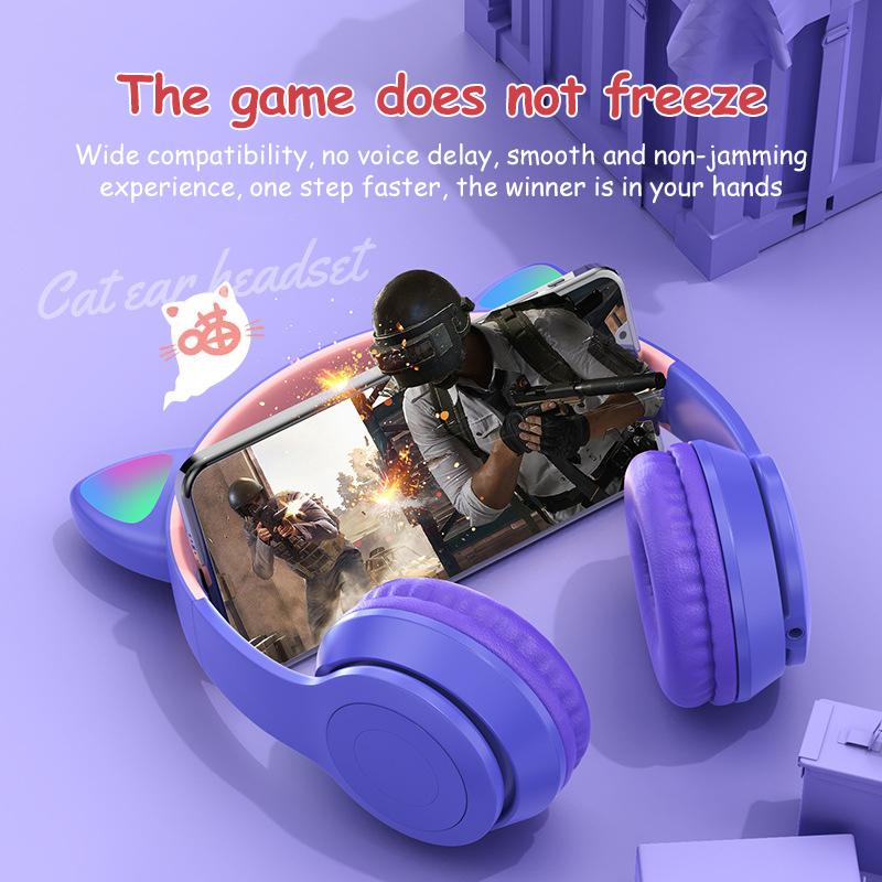 Wireless Headphones Cat Ear With Mic Bluetooth Cool Glow Light Stereo Bass Helmets Kids Gamer Girl Gifts
