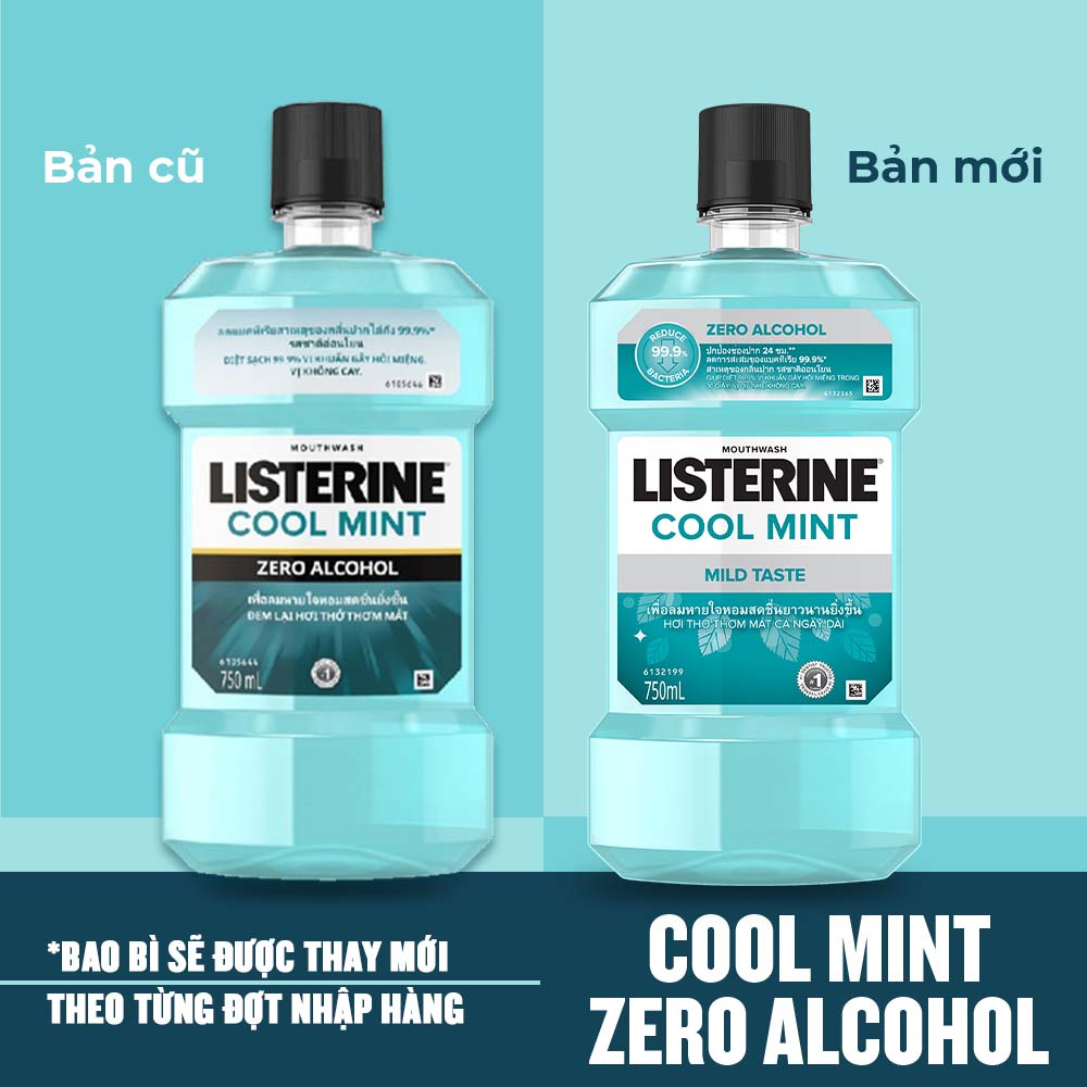 Hình ảnh Bộ 2 Chai Nước Súc Miệng Listerine Giúp Hơi Thở Thơm Mát Cool Mint Zero Alcohol 750mlx2