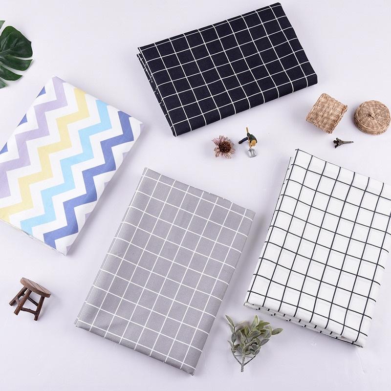 Vải Bố Vải Canvas Decor Trang Trí May Rèm May Màn, Khăn Trải Bàn, Khăn Trải Picnic, Phông Nền Chụp Ảnh Họa Tiết Ô Vuông