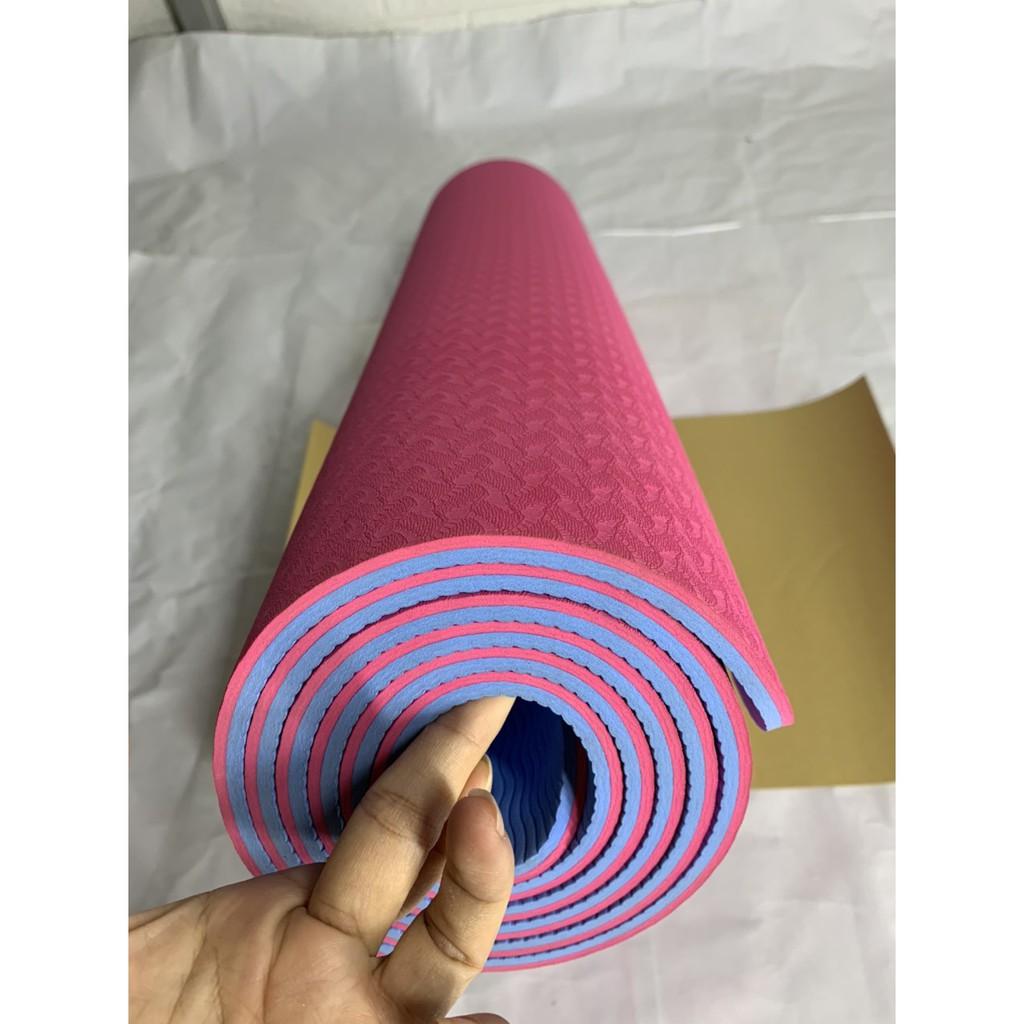 Thanh lý Gấp -Thảm tập YOGA  ECO cao cấp TPE đúc 2 lớp 8mm (Màu Hồng Xanh dương)Tặng túi lưới đựng thảm Ảnh Thật