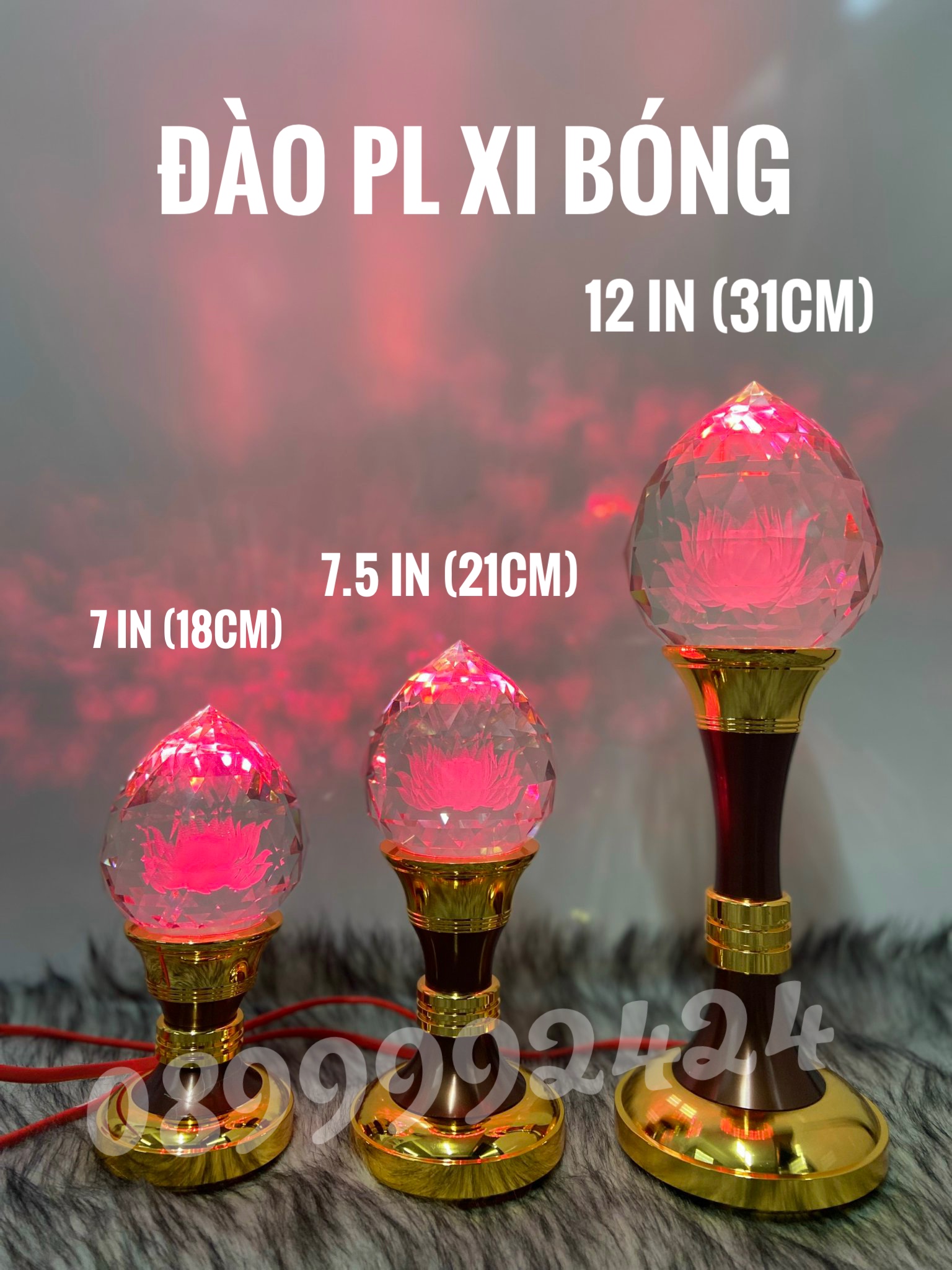 ĐÈN THỜ PHA LÊ CAO CẤP ĐÀO 7 IN  XI BÓNG (18cm) 1 CẶP