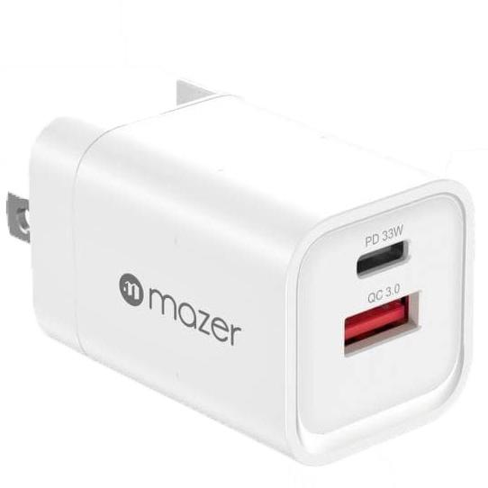 Củ sạc dành cho Mazer SuperMINI 20W/33W US Foldable Wall Charger, sạc từ 0-50% trong 25 phút với cổng sạc USB-C Hàng Chính Hãng