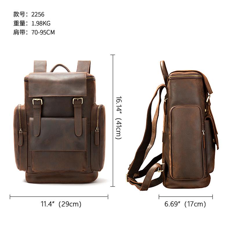 Quảng cáo bánh xe ngựa công suất lớn ngoài trời ba lô da ngựa điên túi nam phong cách cổ điển châu Âu và Mỹ túi đi bộ đường dài và leo núi cặp đi học lớn