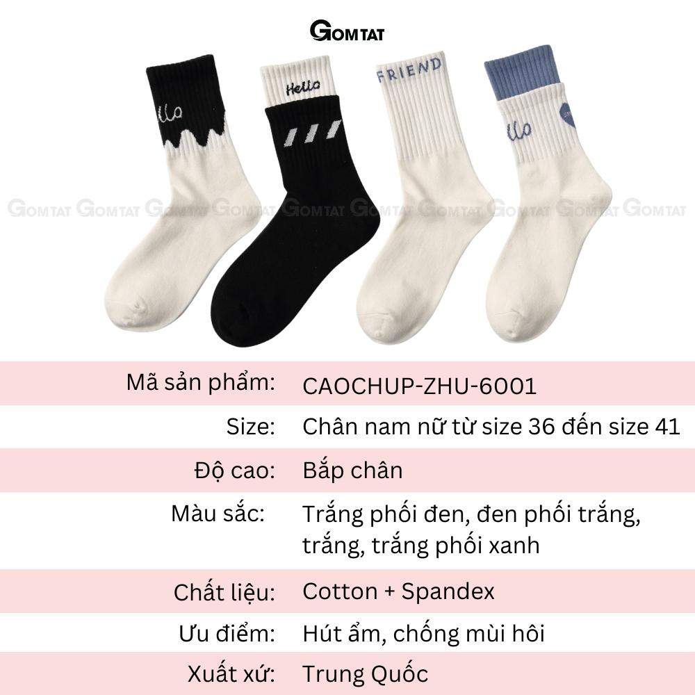 Tất vớ nam nữ cổ cao GOMTAT phối màu basic, chất liệu cotton mềm mại thấm hút thoáng khí - CAO2CO-ZHU-6001-1DOI