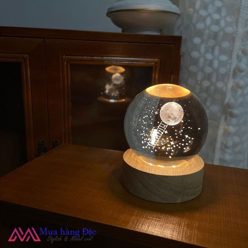 Bộ Quà Tặng Quả Cầu Pha Lê 3D LED hái trăng trên trời 6CM