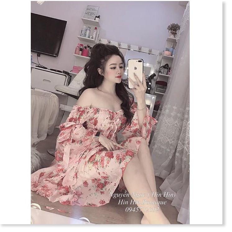 Đầm hoa nhúng bẹt vai siu xinh cho nàng