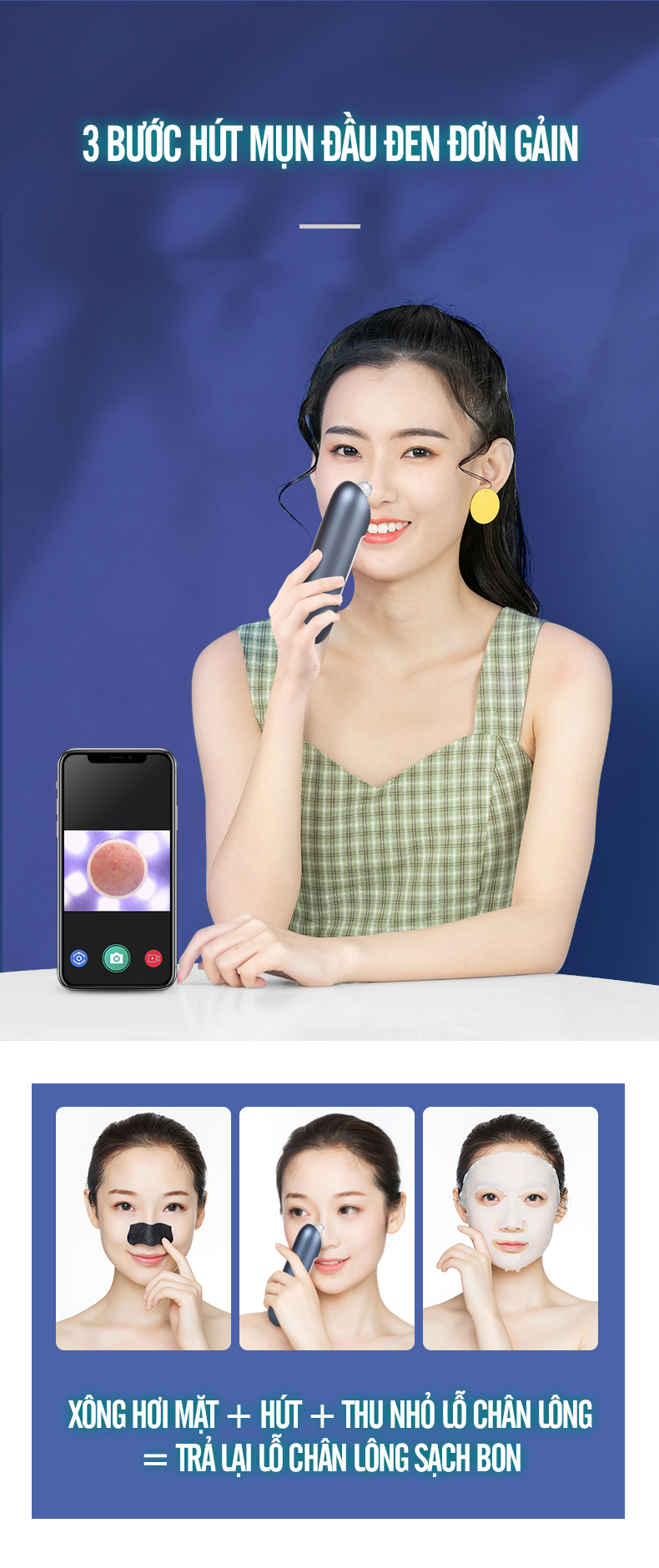 Máy Hút Mụn Công Nghệ Mới K-SKIN Với 4 Đầu Hút, Trang Bị Camera 30.000 Pixel - Hàng Chính Hãng