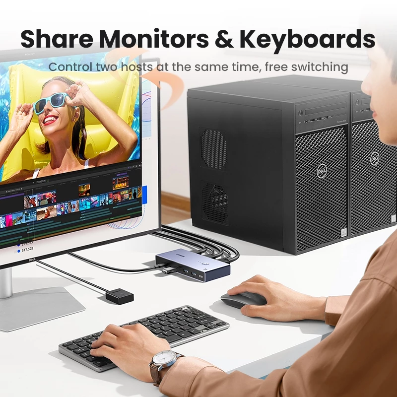 Bộ chuyển đổi UGREEN DP 1.4 Switch 8K 60Hz KVM Switch 2 PC Chia sẻ 1 màn hình CM695-25962 cao cấp hàng chính hãng
