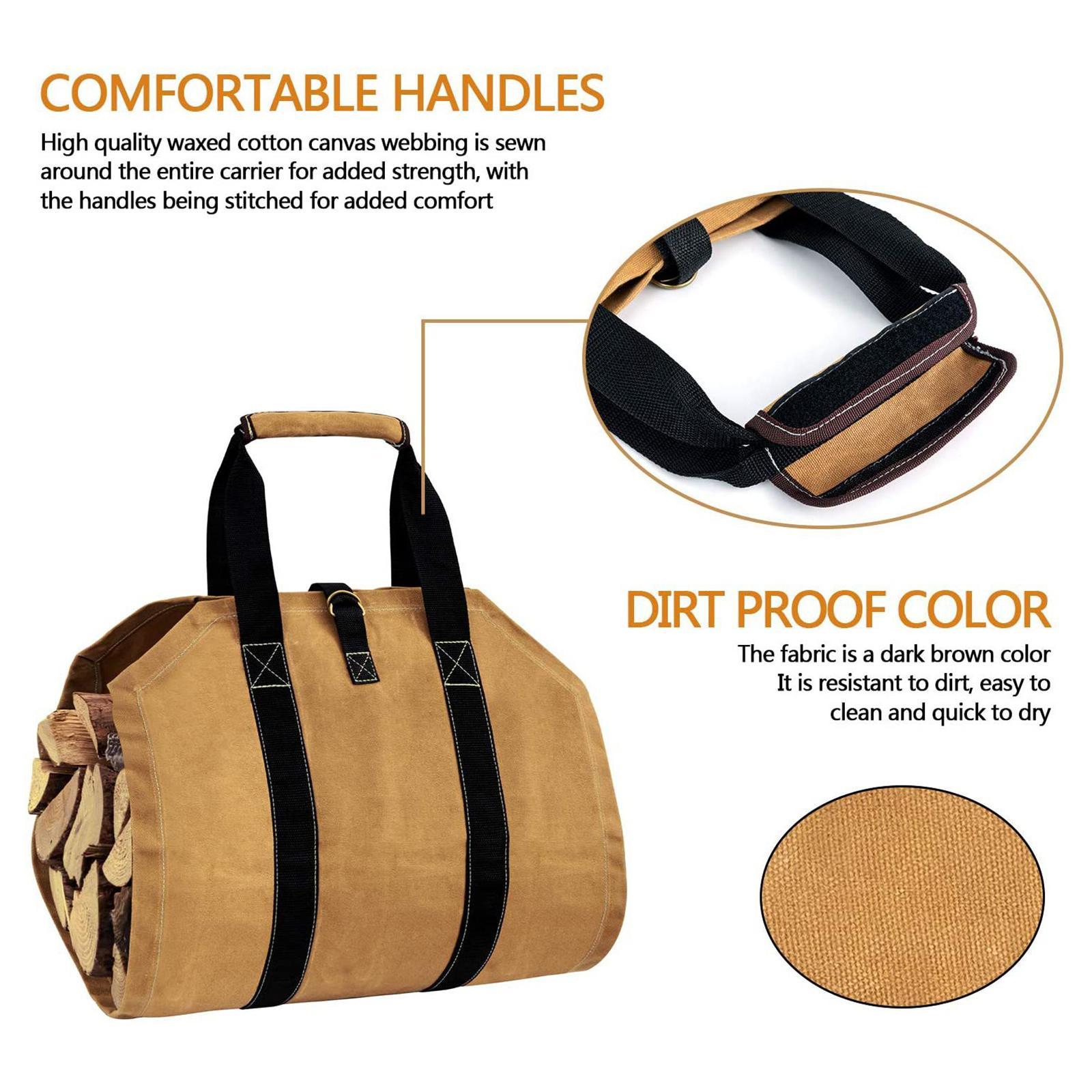 Durable Firewood Carrier Log Tote with Handles Wood Holder Woodpile Rack Carrier Firewood for Outdoor Indoor BBQ Barbecue