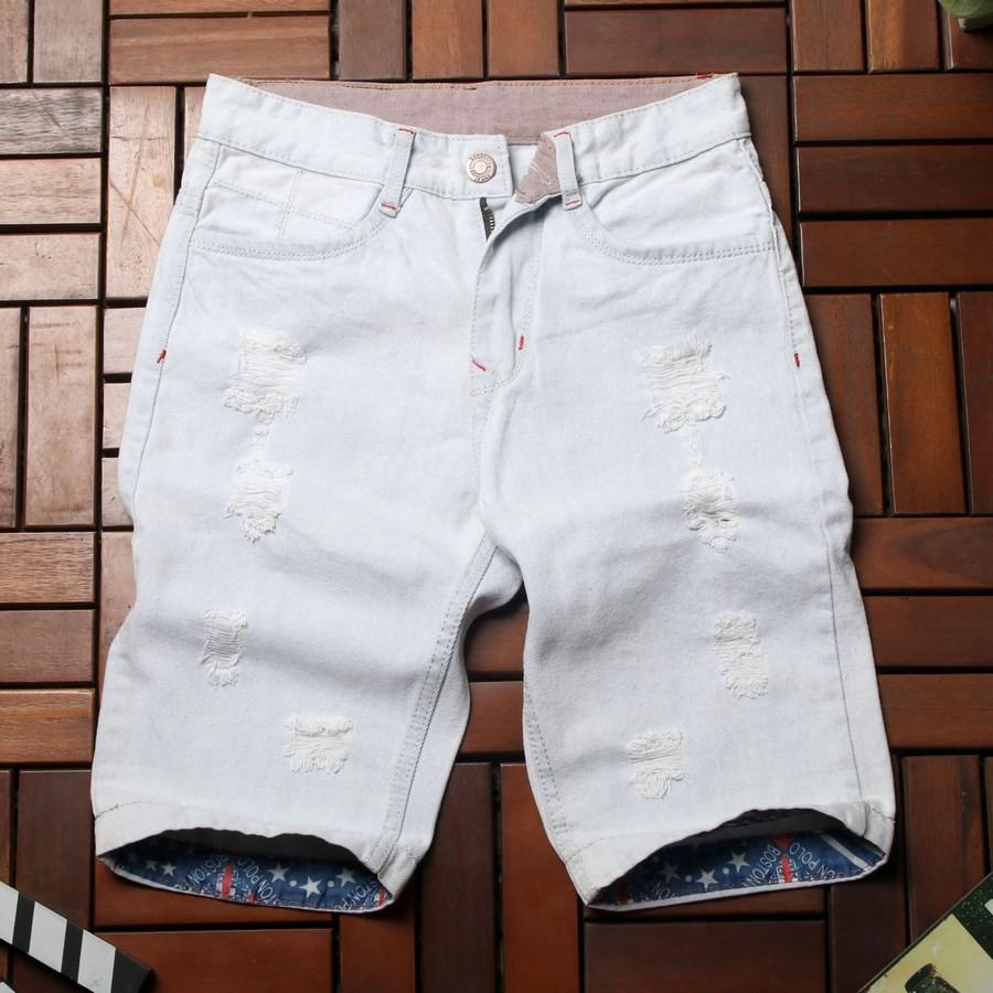 Quần short jean nam xanh bạc rách GN32 Gấu Nâu