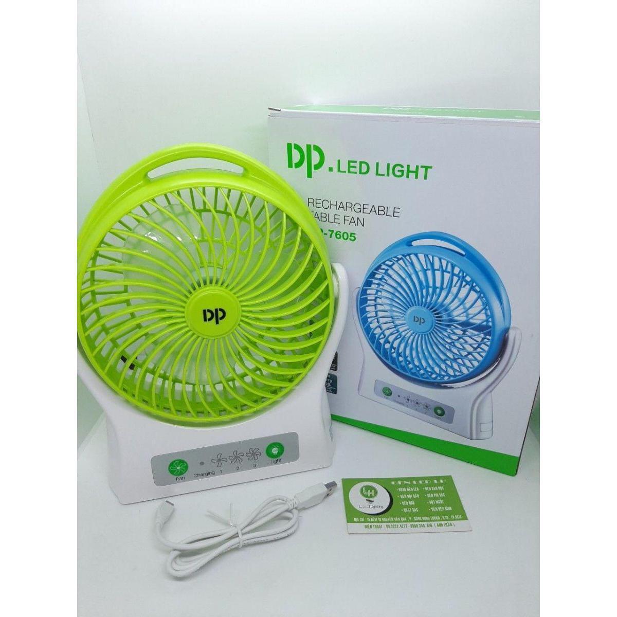 Quạt Sạc Tích Điện Để Bàn DP-7605 Cực Mạnh 27Cm Có Đèn Led