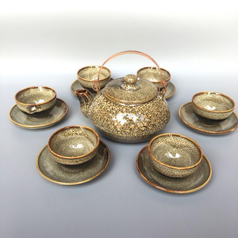 Bộ ấm trà hạt kiểu nhật- gấm vàng men hỏa biến cao cấp - Gốm sứ Bát Tràng