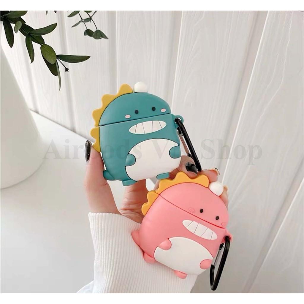 Bao Case Ốp dành cho Airpods 1 và 2 khủng long hồng và xanh silicon cao cấp