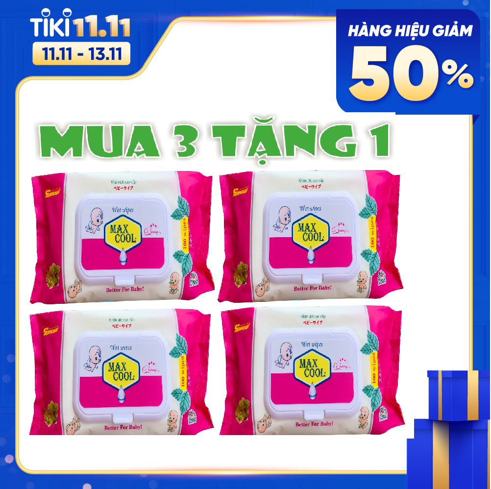 Combo 3 Gói Khăn Ướt Max Cool 100 Tờ Có Hương Tặng 1 Gói Cùng Loại