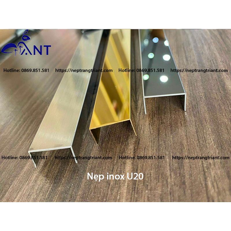 Nẹp inox U20x10, Nẹp trang trí, nẹp inox U bào chấn vuông góc, thanh dài 2m44 dày 0.8li