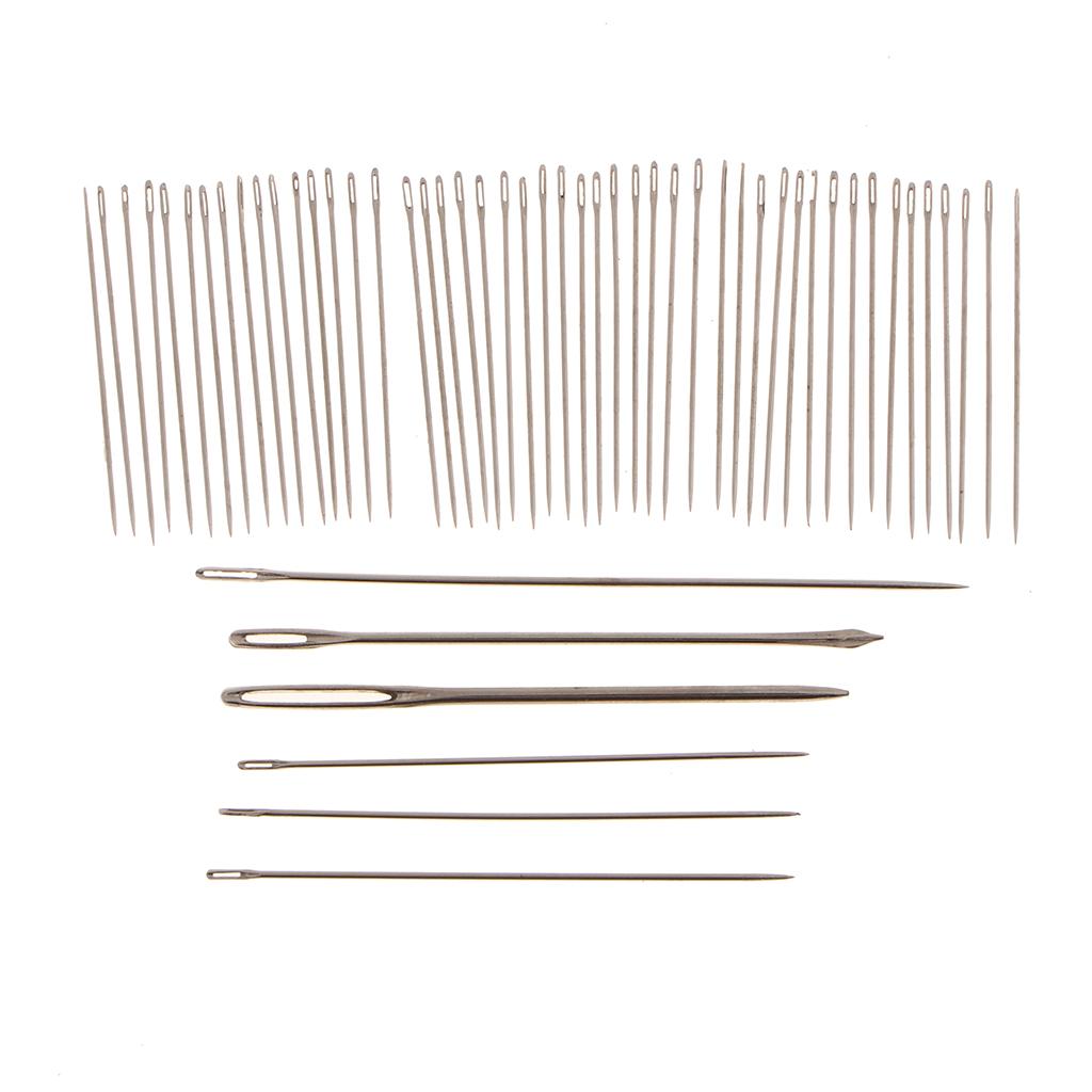 55pcs Steel Embroidery Needles Leather Needle Big Eye Needle for Sewing Tool