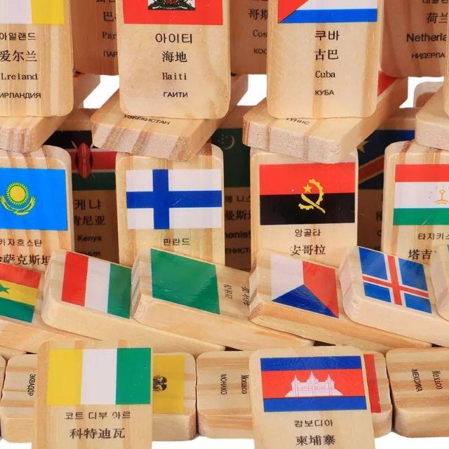 Domino gỗ hình 100 lá cờ các quốc gia trên thế giới