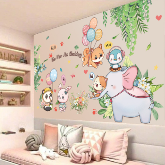 Decal trang trí tường - Những người bạn cầm bong bóng