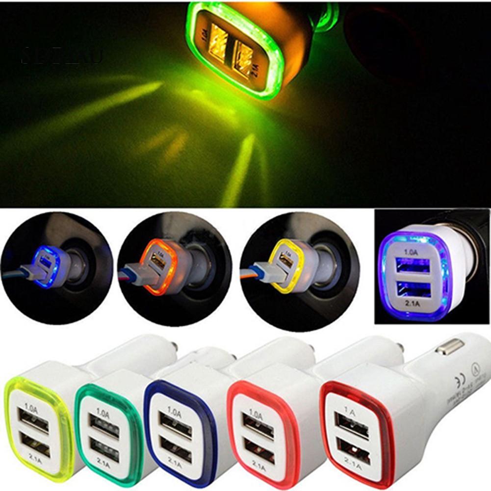 Tẩu sạc xe hơi có cổng USB kép 2.1A tích hợp đèn LED sáng nền cho iPhone iPad Samsung Galaxy