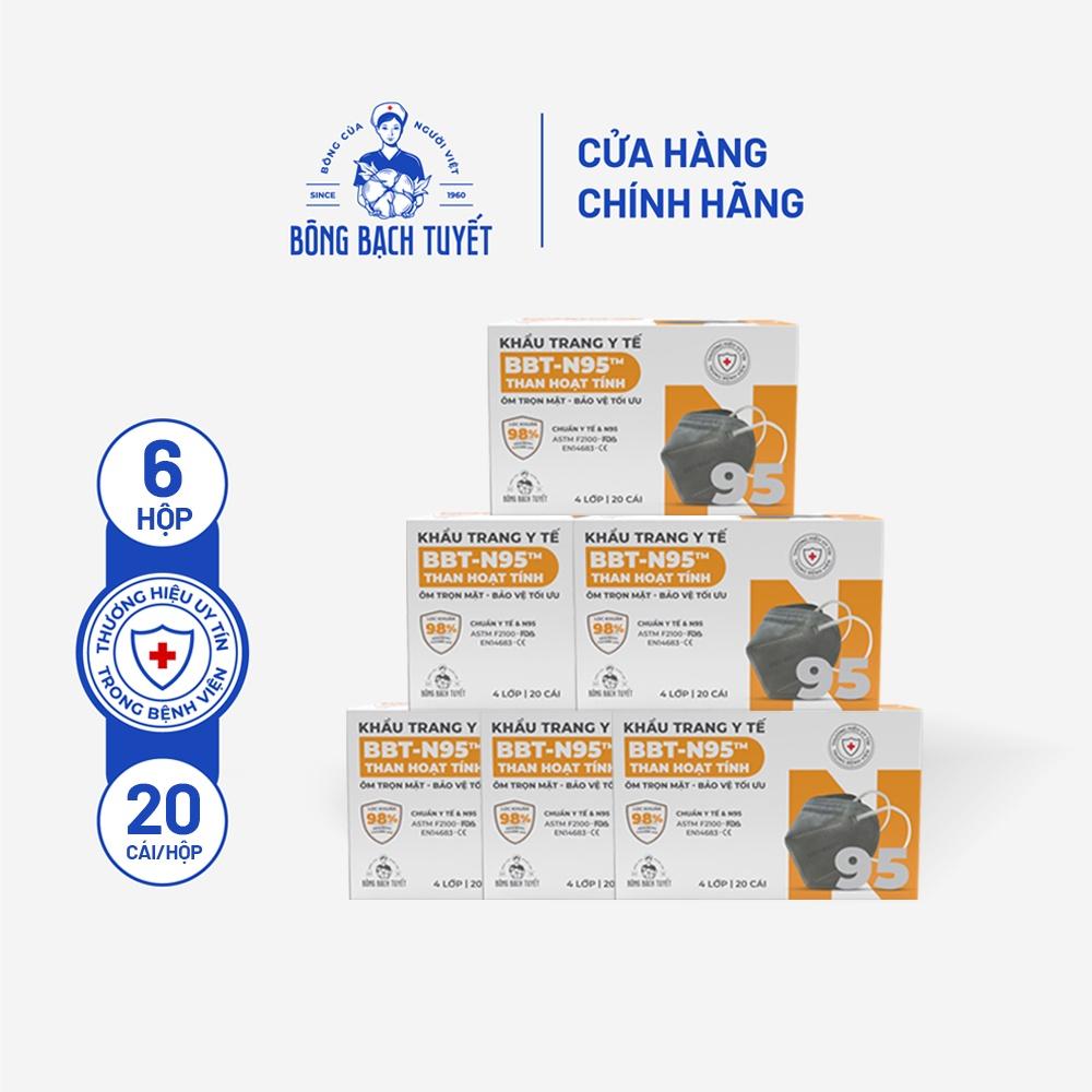 Combo 6 Hộp khẩu trang Bông Bạch Tuyết N95 than hoạt tính (20 cái/hộp)