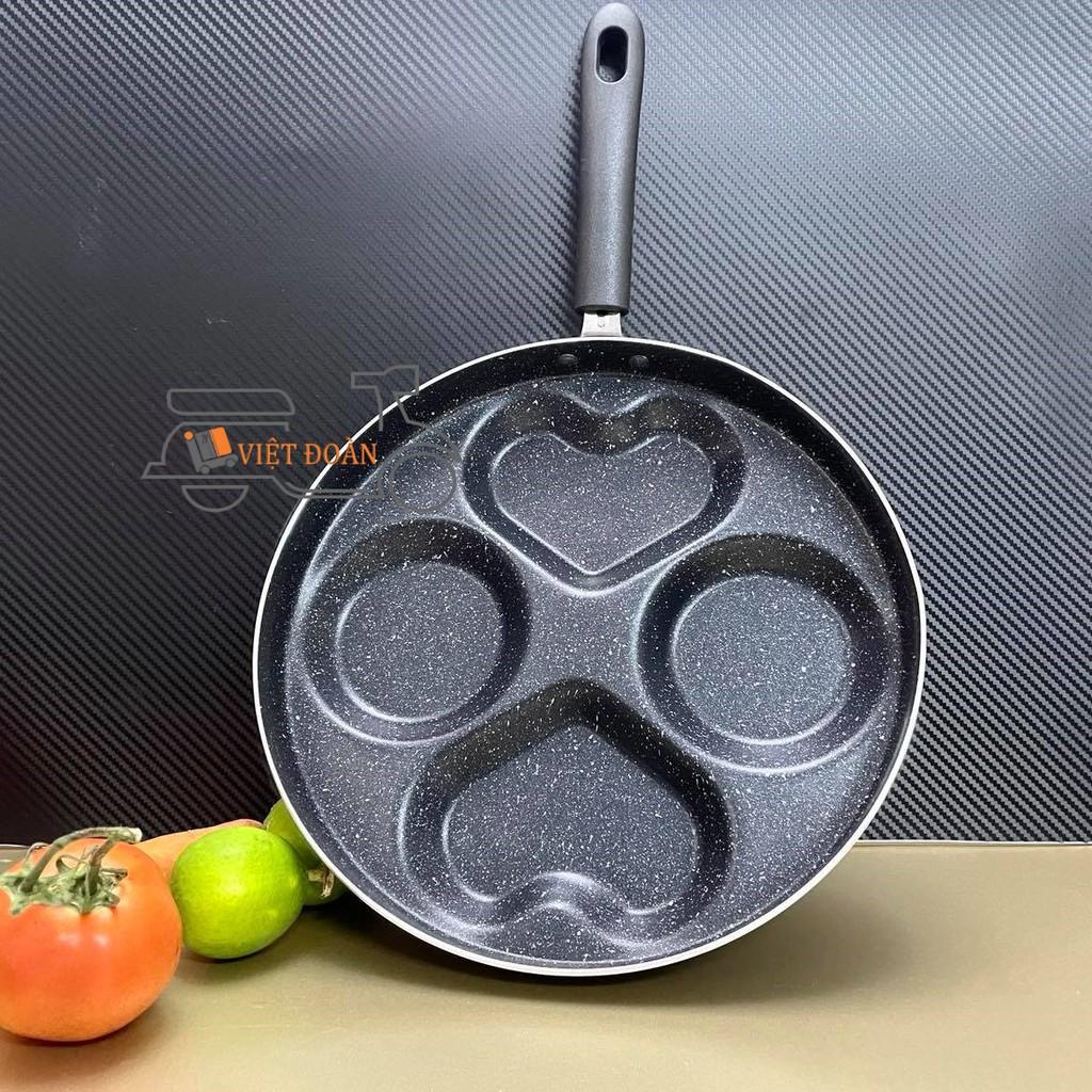 Chảo VÂN ĐÁ CHỐNG DÍNH cao cấp 25cm - Chiên Trứng, Làm Bánh Rán Đoremon, PanCake 4 Ngăn Tiện Dụng