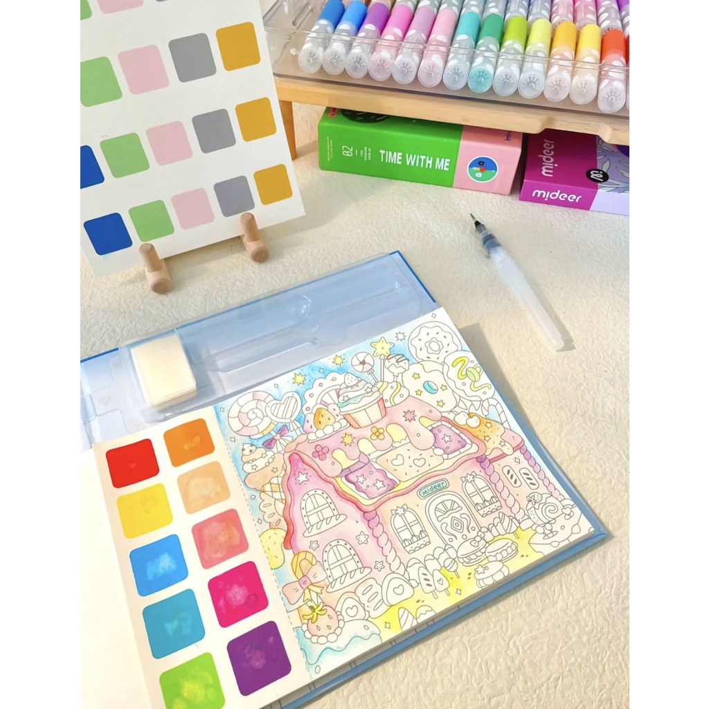 Bộ tranh tô màu nước 4in1 Mideer Watercolour Painting - Đồ chơi mỹ thuật 20 bức tranh nghệ thuật cho bé kèm bút