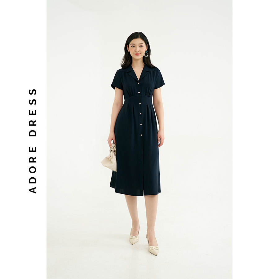 Đầm midi dresses tuytsy trơn 3 màu khuy rose vintage 311DR2022 ADORE DRESS