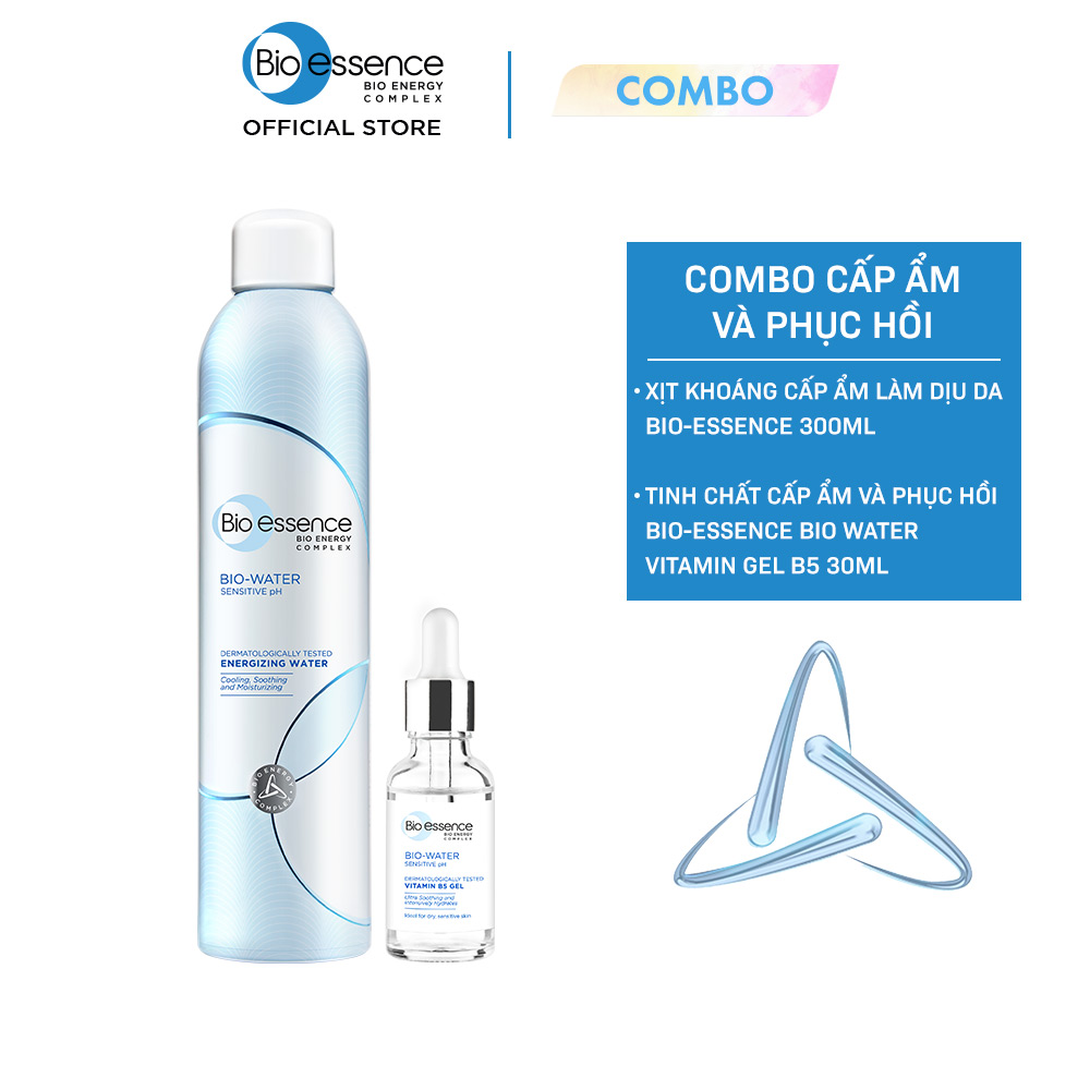 Combo Xịt khoáng cấp ẩm Bio-essence 300ml &amp; Tinh chất cấp ẩm và phục hồi Bio-essence Bio water vitamin gel B5 30ml