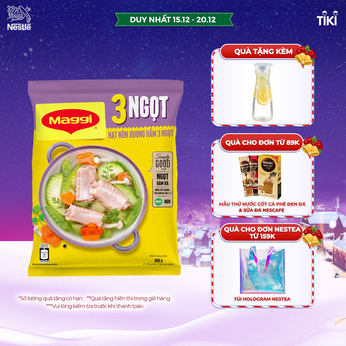Hạt nêm MAGGI® Xương Hầm 3 ngọt Heo gói 900g