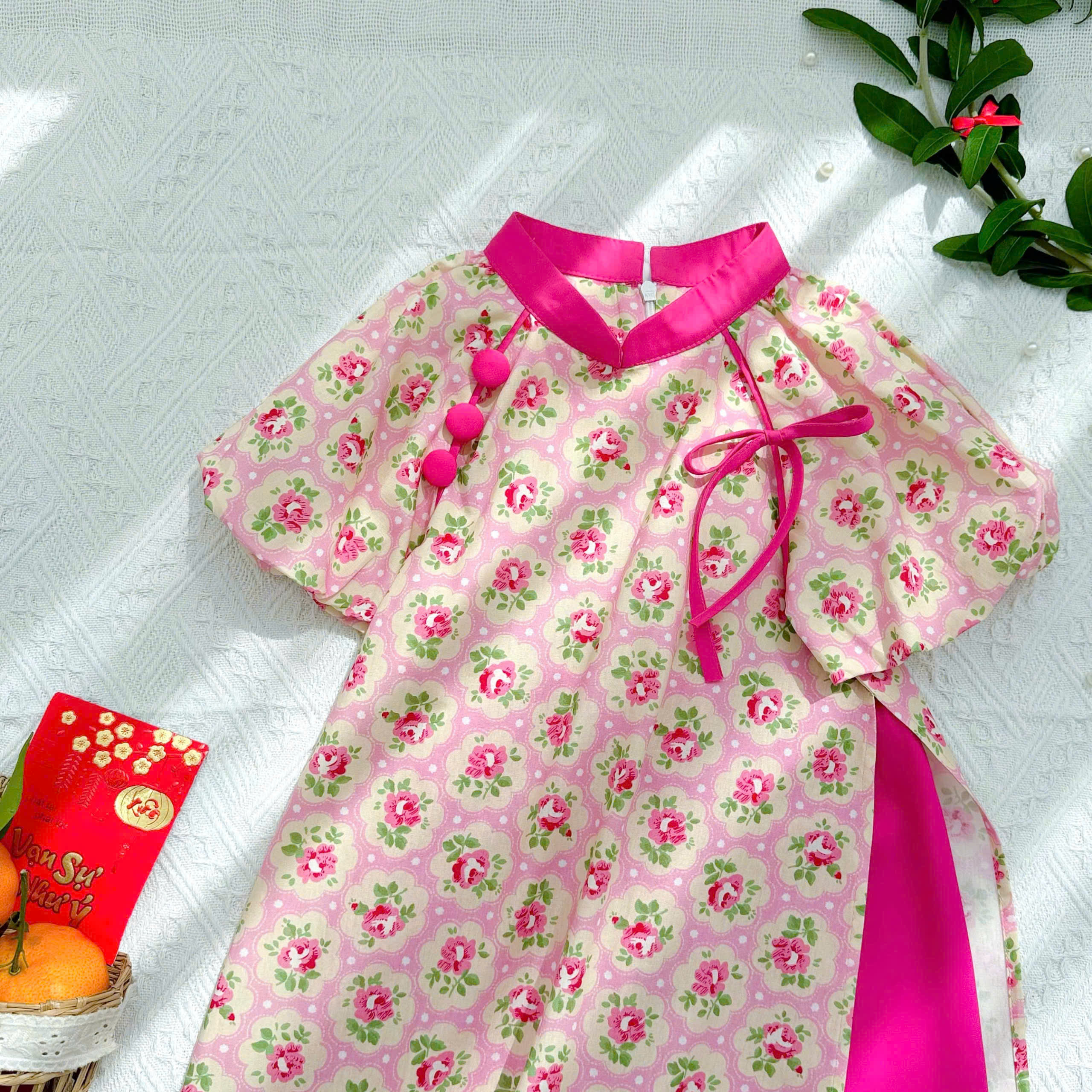 Áo dài cho bé gái mẫu Hoa mùa xuân xinh xắn diện lễ tết năm mới từ 12-42kg hàng thiết kế cao cấp