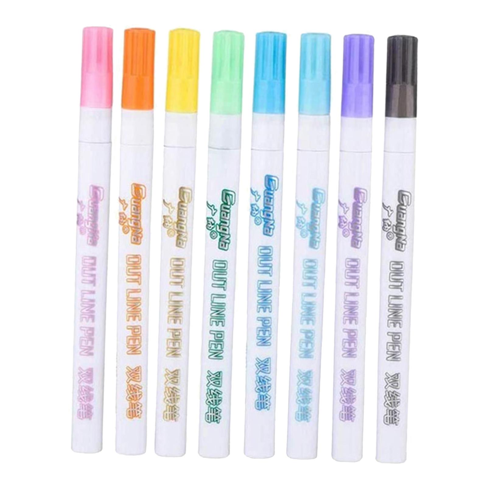 Double Line Markers Glitter Outline Pen, 8 Colors / 12 Colors Pens for Greeting Birthday Cards, Paintings, DIY Handbook, Illustration Sketching