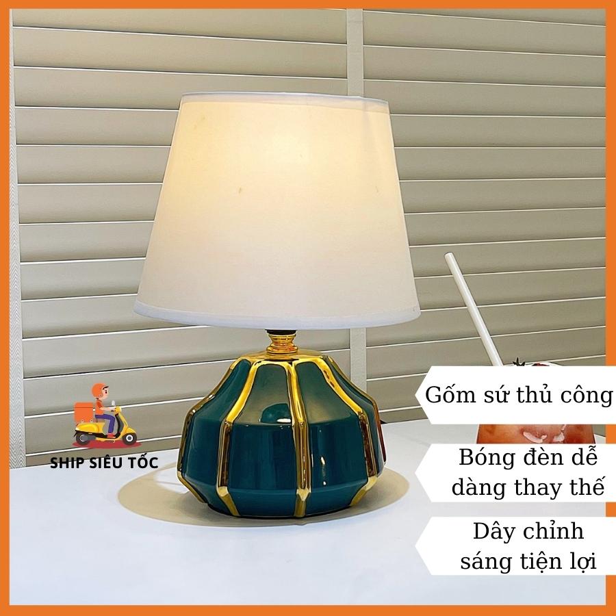 Đèn ngủ gốm xanh tròn viền vàng sang trọng, hiện đại DS-TL9714