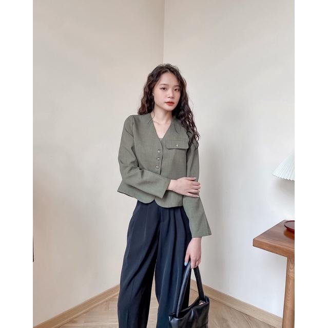 Áo khoác blazer nữ dài tay 5 khuy dọc nắp túi ngực 76a41 by germe