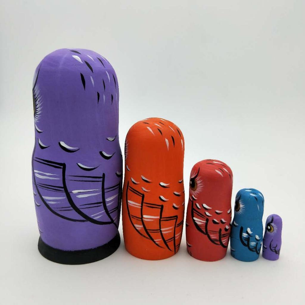 5pcs Lovely Owl Russian Nesting Doll Matryoshka Stacking Dolls Wooden