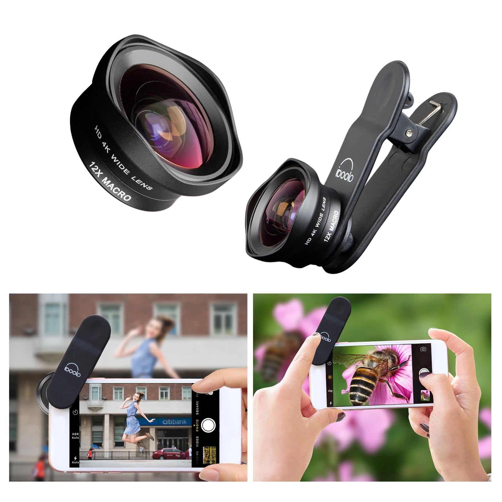 Two in One 16mm Wide Lens + 12X Macro Lens Set Clip-on Phone Camera Lens Add-on Lenses Kit HD Camera Lens Compatible