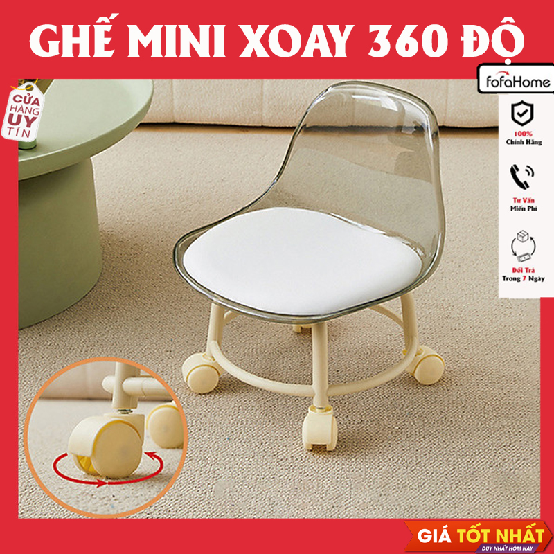 Ghế Ngồi Nhỏ Chất Liệu Acrylic Có Bánh Xe Không Ồn Xoay 360 Độ, Ghế Đẩu Nhỏ Cao Cấp Tựa Lưng Trong Suốt Giao Màu Ngẫu Nhiên