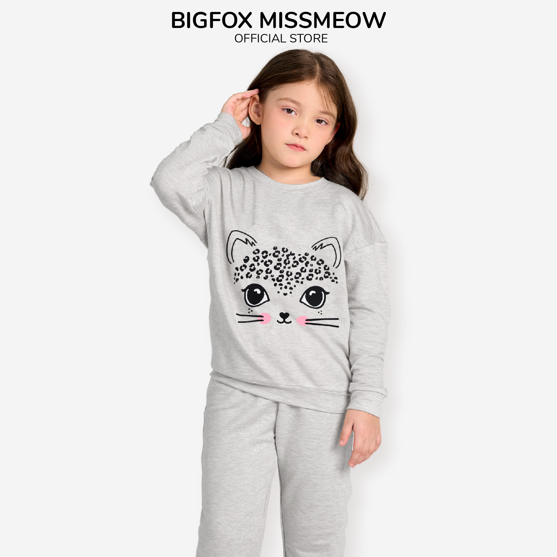 Bộ thu đông bé gái Bigfox Miss Meow size đại, bộ nỉ cho bé vải nỉ bông dày dặn in báo dễ thương size 3,4…11 tuổi