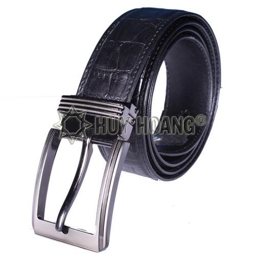 Dây nịt nam da cá sấu Huy Hoàng viền da 4P đầu kim màu đen - HP4823