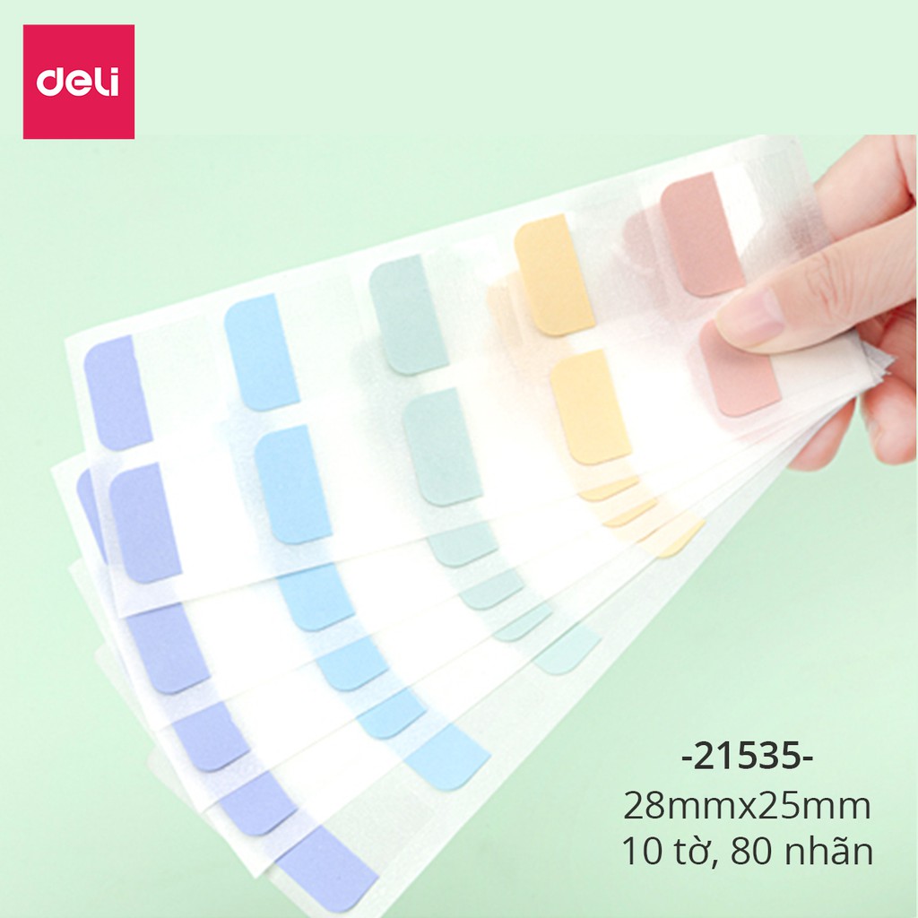 Giấy phân trang nhiều màu pastel nhiều kích cỡ Deli - 28x25mm Deli - 21535 / 21536/ 21537