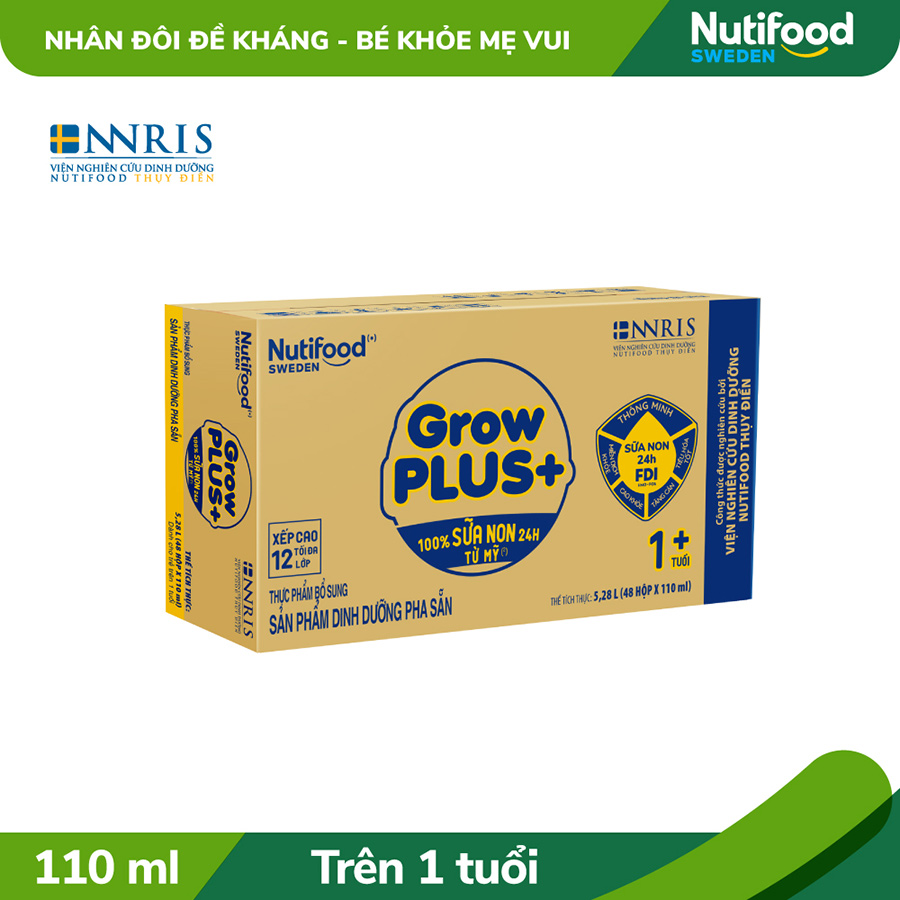 Thùng 48 hộp Sữa bột pha sẵn GrowPLUS+ Vàng - Sữa non tăng đề kháng (110ml/hộp)