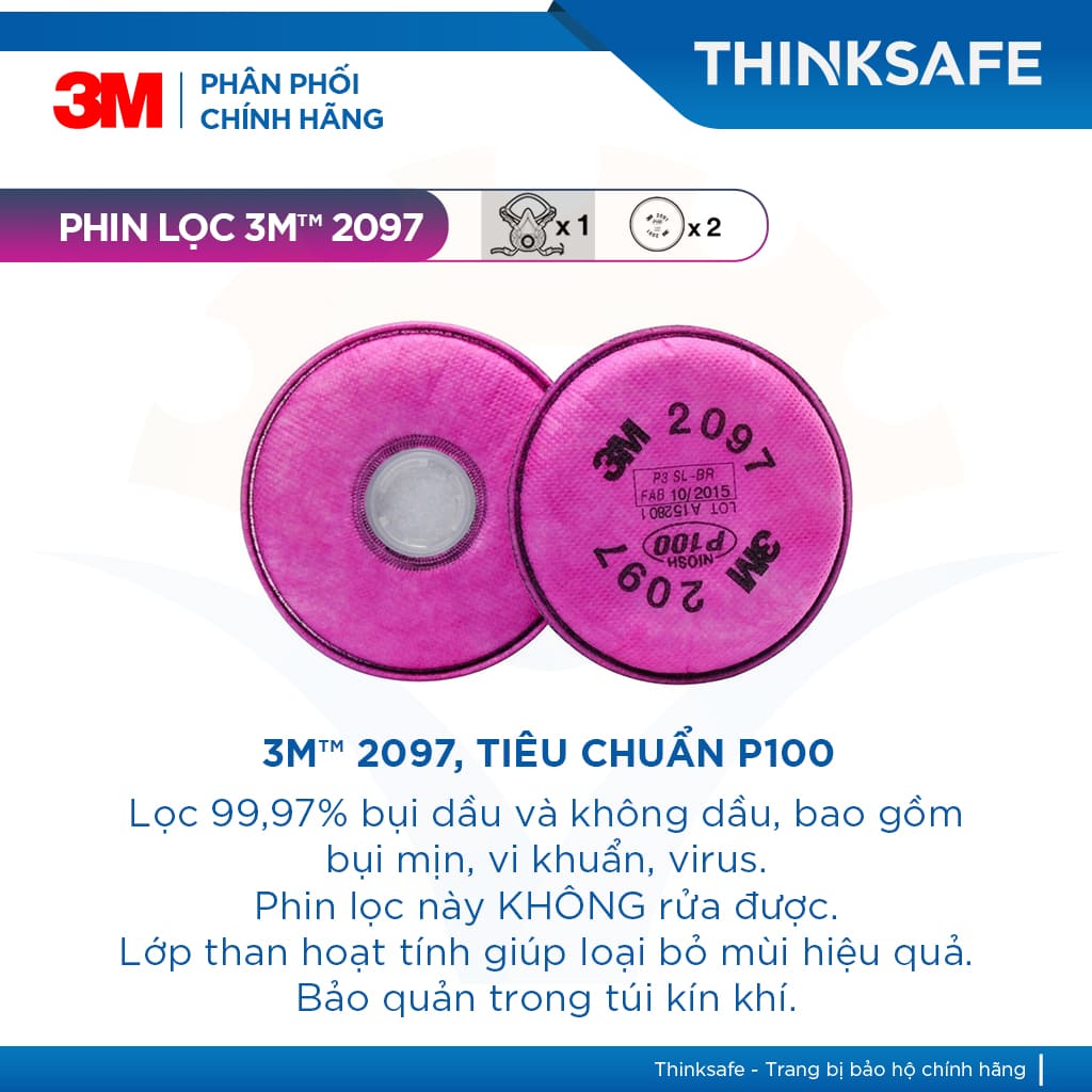 Mặt nạ phòng độc 3M 7502 bộ 3 món sử dụng phin 3M 2097 - Mặt nạ N95 phòng dịch, chống bụi, chống độc, khói hàn - lọc hơi hữu cơ nồng độ thấp