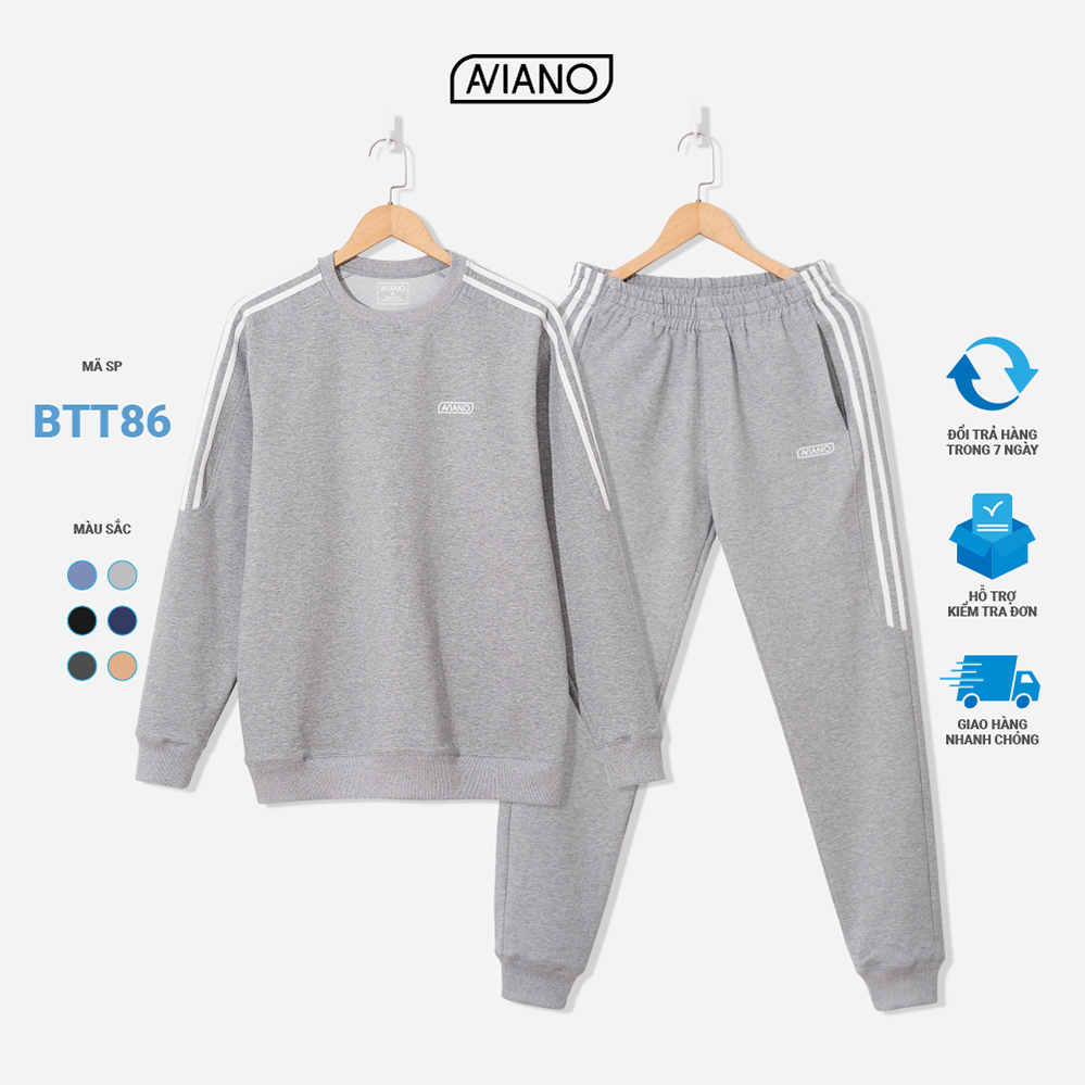 Bộ Thể Thao Nam 3 Sọc Mùa Đông Da Cá Chéo Thời Trang Thiết Kế AVIANO