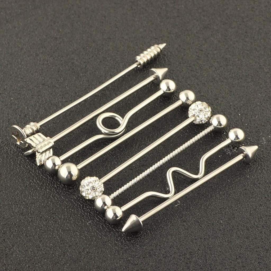 8pcs Industrial Piercing Ball Barbell Ear Bar Earring 14G Women