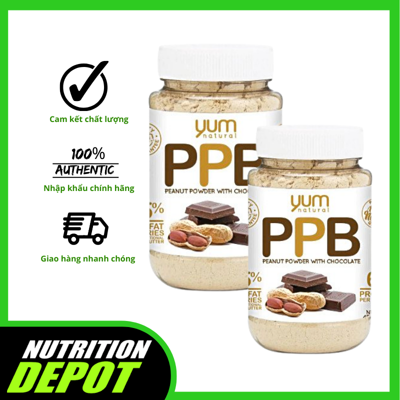 Combo 2 hũ bột bơ đậu phộng hữu cơ ít béo Yum Natural 450g vị Chocolate - Nutrition Depot Vietnam