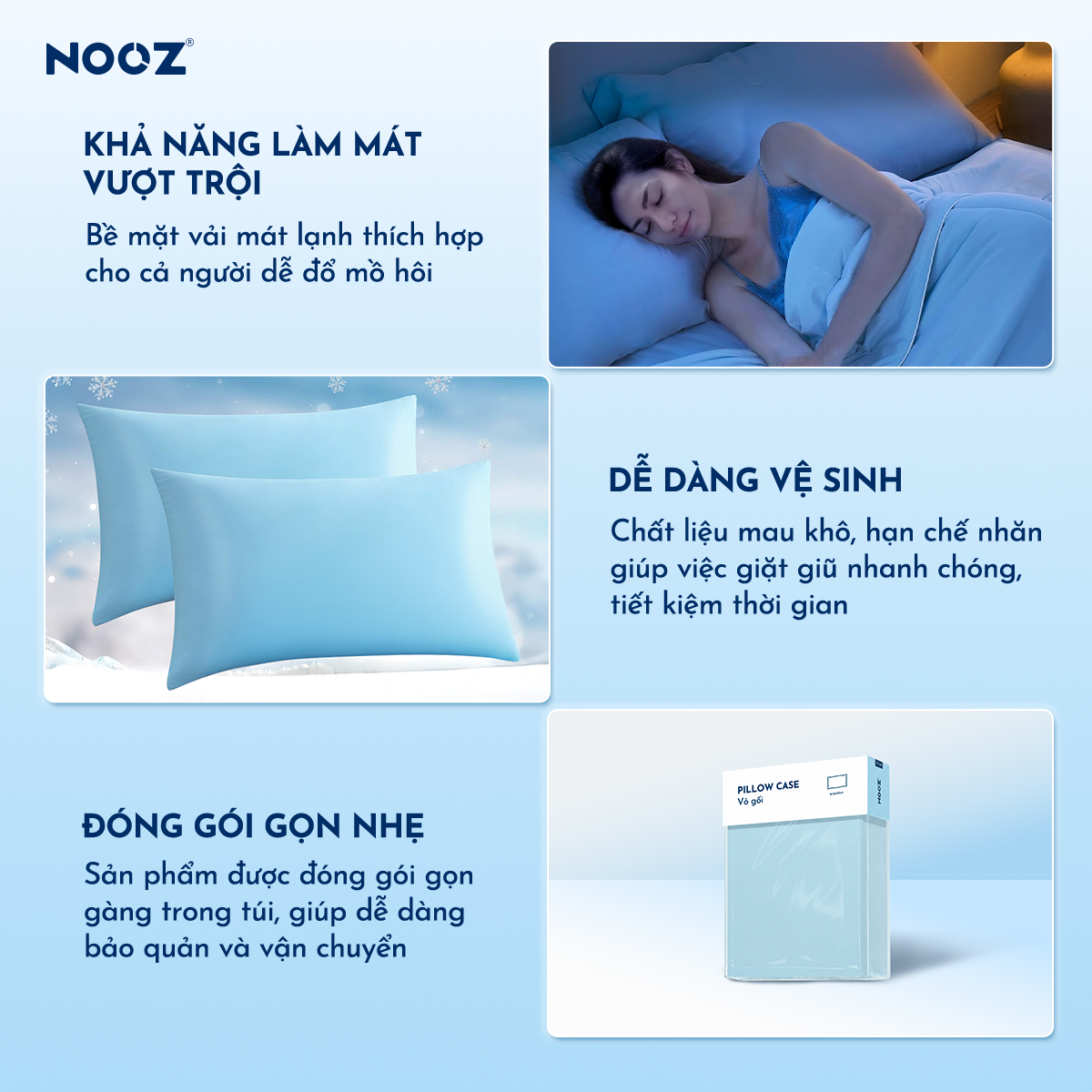 Vỏ Gối NOOZ Mát Lạnh Mềm Mịn Thoáng Mát Dễ Vệ Sinh 50x70cm